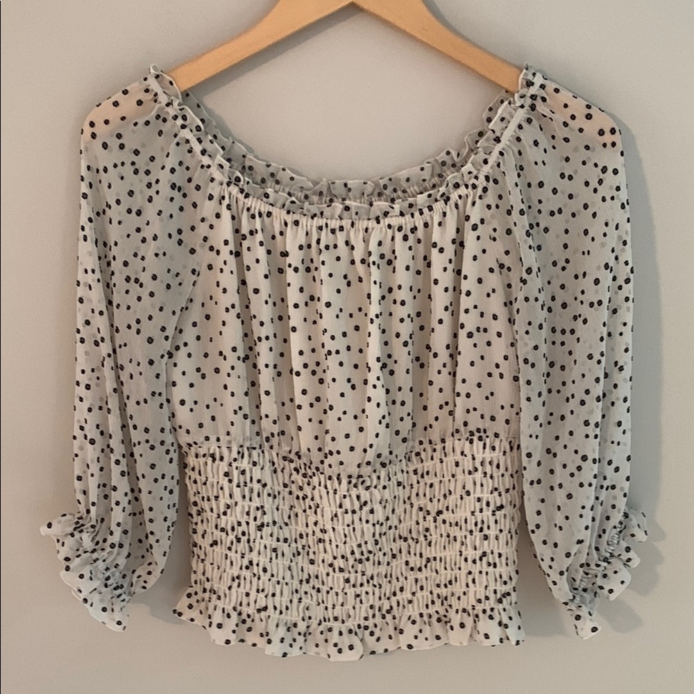 Anthropologie Lucia Polka Dot Off The Shoulder Smocked Top Size Medium